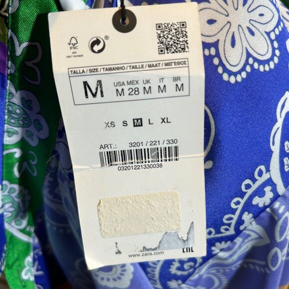 2/30 Zara Satin Paisley Patchwork Blouse Colorful Long Tie Bell Sleeves Large M - Picture 15 of 16